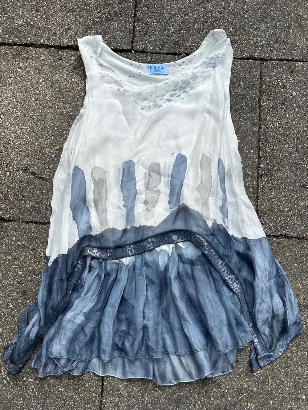 Elissia Made in Italy Silk Blend Ombre Tiered Sequin Accent Top S/M
